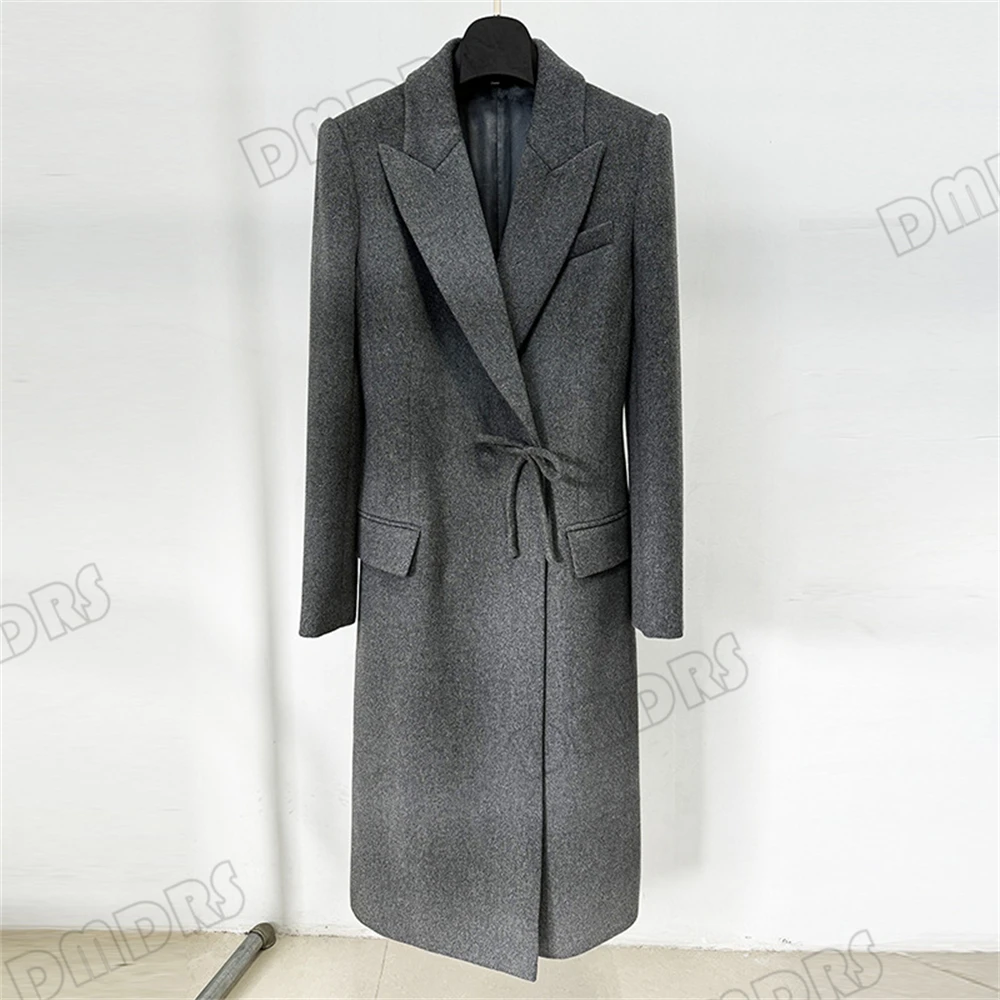 Long Woolen Cashmere Coat for Women, Cute Bow Decoration Autumn Coat, Versatile Outfit, Pageant Celebrity Long Suit Jacket