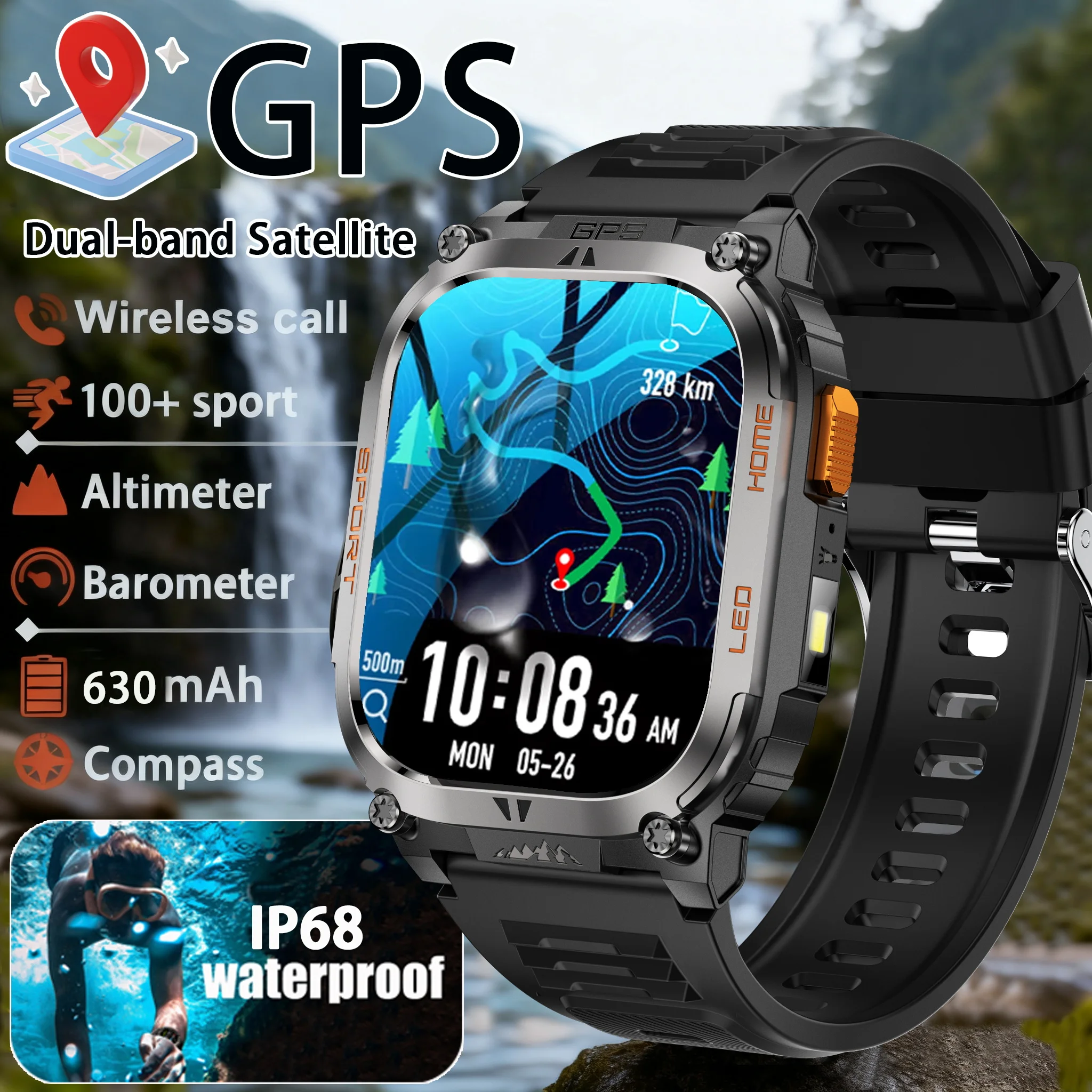 

2025newOutdoor Smartwatch GPS IP68 Waterproof Compass Altimeter 630mAh Battery Bluetooth Call Men Sports Smart Watch For Xiaomi