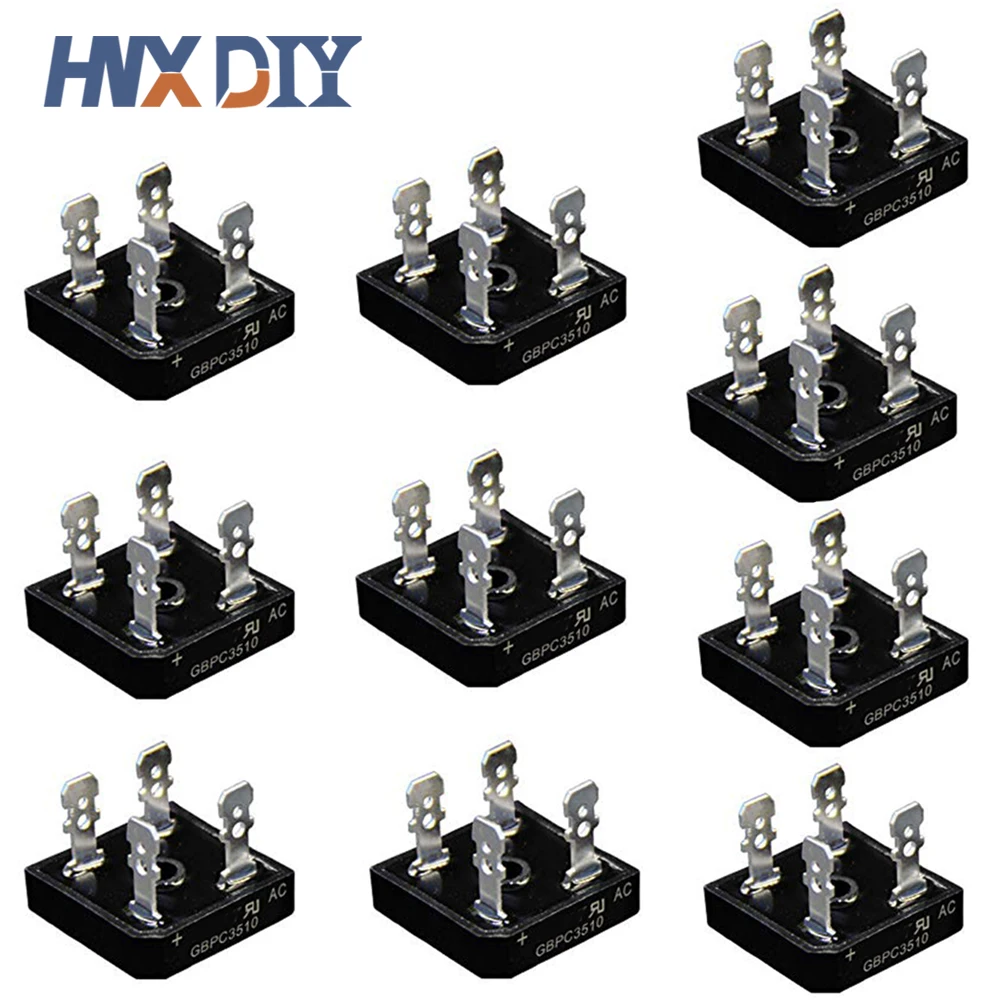 10pcs GBPC3510 35A1000V rectifier bridge stack straight plug square bridge with heat sink rectifier