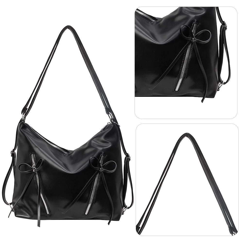 

Модная сумка через плечо с милым бантом, рюкзак из искусственной кожи, однотонный повседневный рюкзак с застежкой-молнией, кошелек для женщин