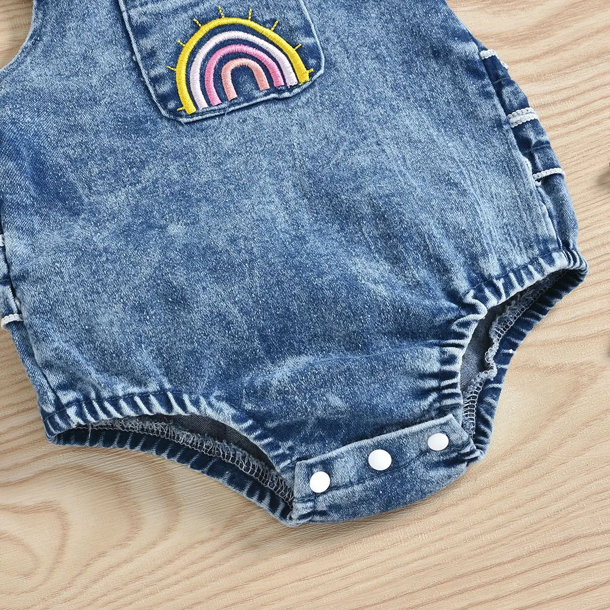 2PC Infant Boys And Girls Sleeveless Denim Fashion Retro Triangular Pajamas Casual Triangular Crawling Clothes