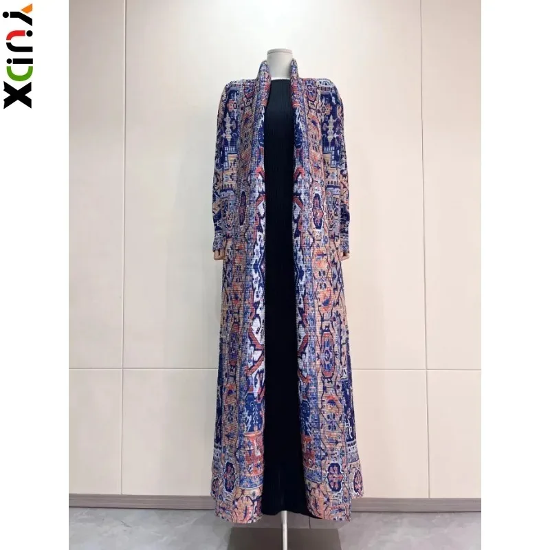 

YUDX Miyake Pleated Women's Robe Loose Plus Size Tie Cardigan Vintage Classic Printed Arab Trench Coat 2024 Summer New