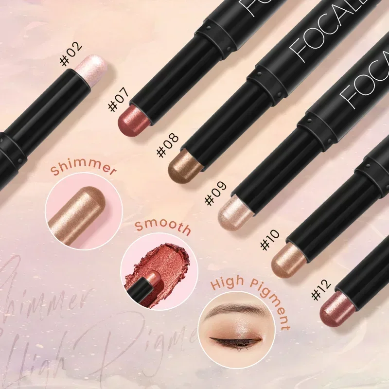 FOCALLURE 8 Color Eyeshadow Pencil Long Lasting Waterproof and Not Blooming Shiny Eye Shadow Makeup Eyeliner Pen Makeup Tools