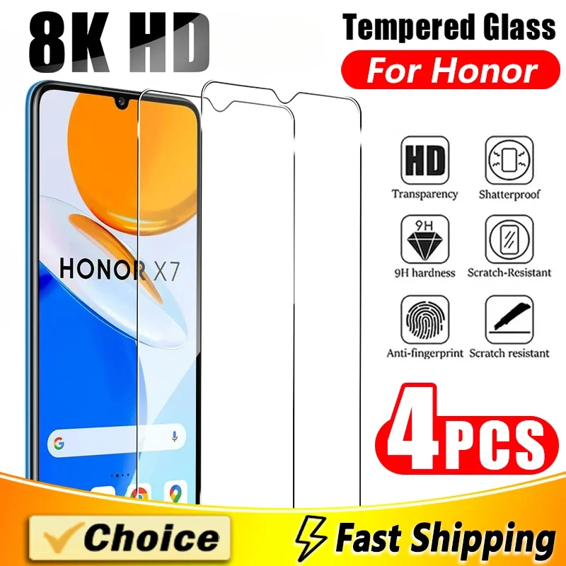 4Pcs Tempered Glass For Huawei Honor X7 8 9 X10Lite X10Pro 20Se Phone Film For X30i X30Max 20Pro Note8 Screen Protector