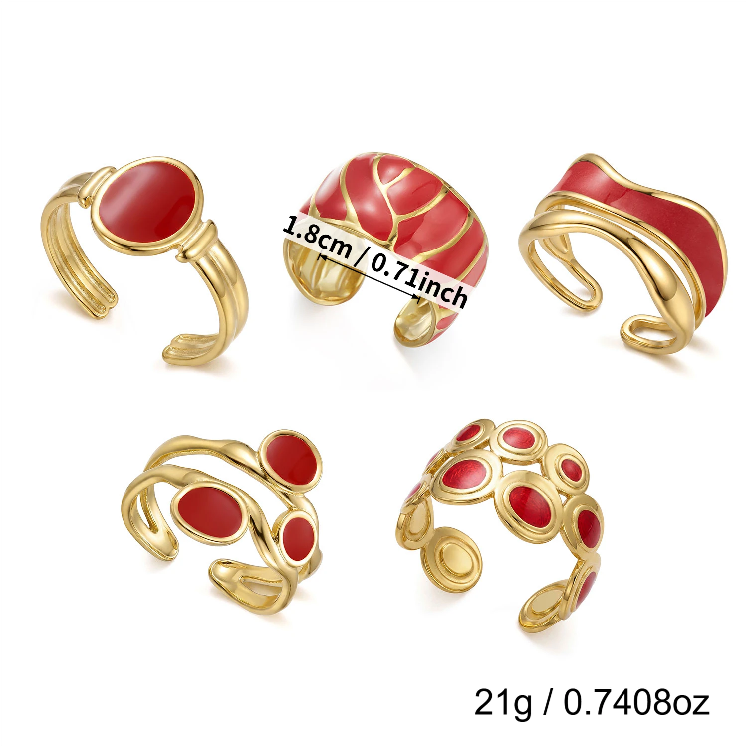 5-teiliges Set geometrischer Emaille-Edelstahlringe für Damen, hypoallergen, vergoldet, stapelbar, Party-Statement-Schmuckset, Geschenk – Detail 3