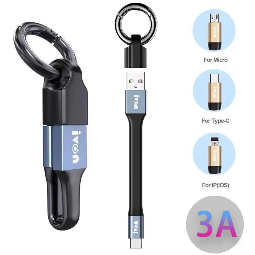 

Mini Keychain Portable USB Data Cable for iPhone 14 3A Fast Charging Type C Micro USB C Short Cable Cord For Xiaomi Huawei Poco
