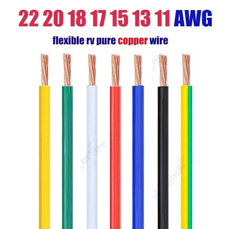 RV Copper Wire 11 13 15 17 18 20 22 AWG PVC Multi-Strand Electric Cable for RC Car Audio Battery Breadboard Model Electronic DIY