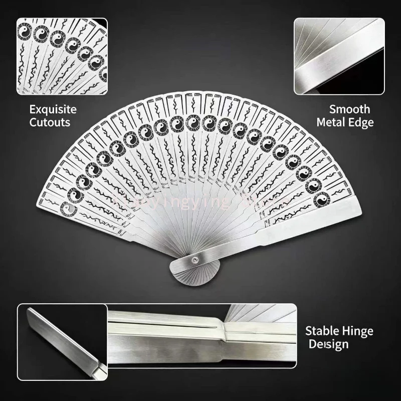 9-Inch Fine Steel Metal Hand Fan, Exquisite Hollow Engraved Folding Fan, Adult Desktop Decor Collectible Piece