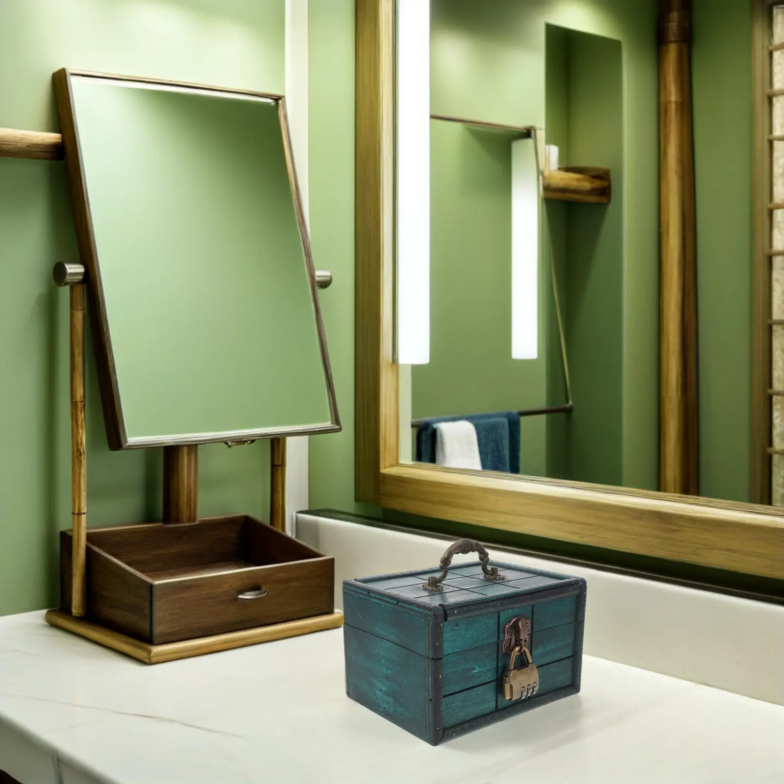 

Набор из 1 винтажного деревянного сундука для драгоценностей в деревенском стиле с кодовым замком, декоративный, в европейском стиле, для хранения мелочей на столе