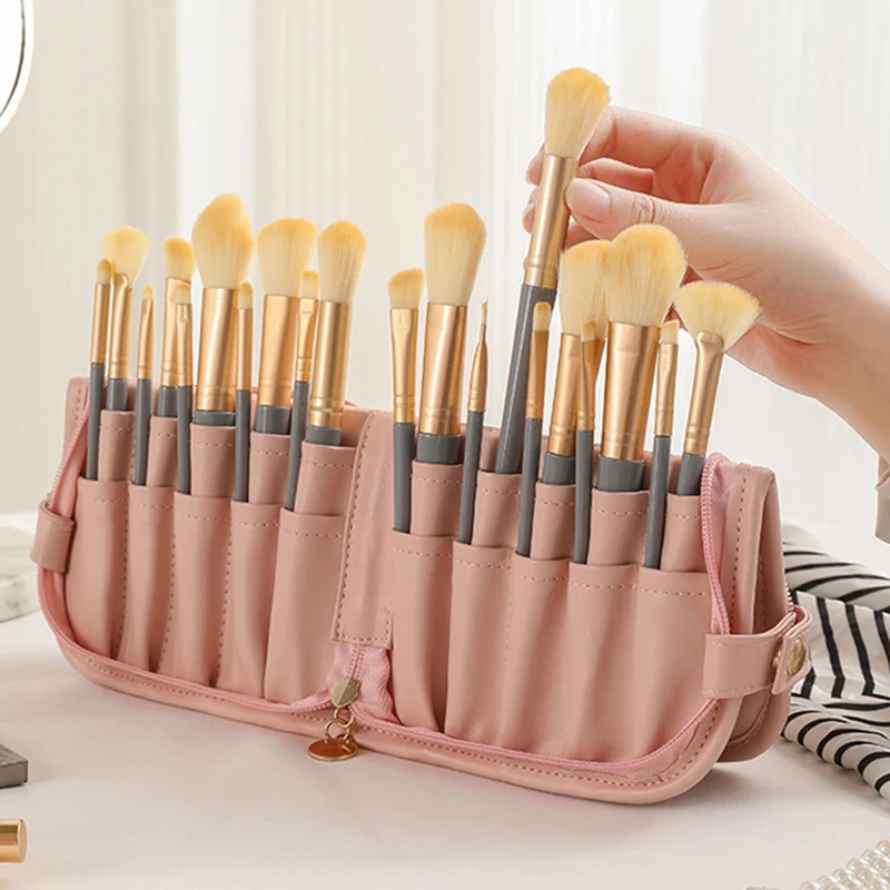 Makeup Brush Case Makeup Brush Holder Stand Cosmetic Bag for Women Large Capacity Zipper Cosmetic Pouch Portable Toiletry Bag