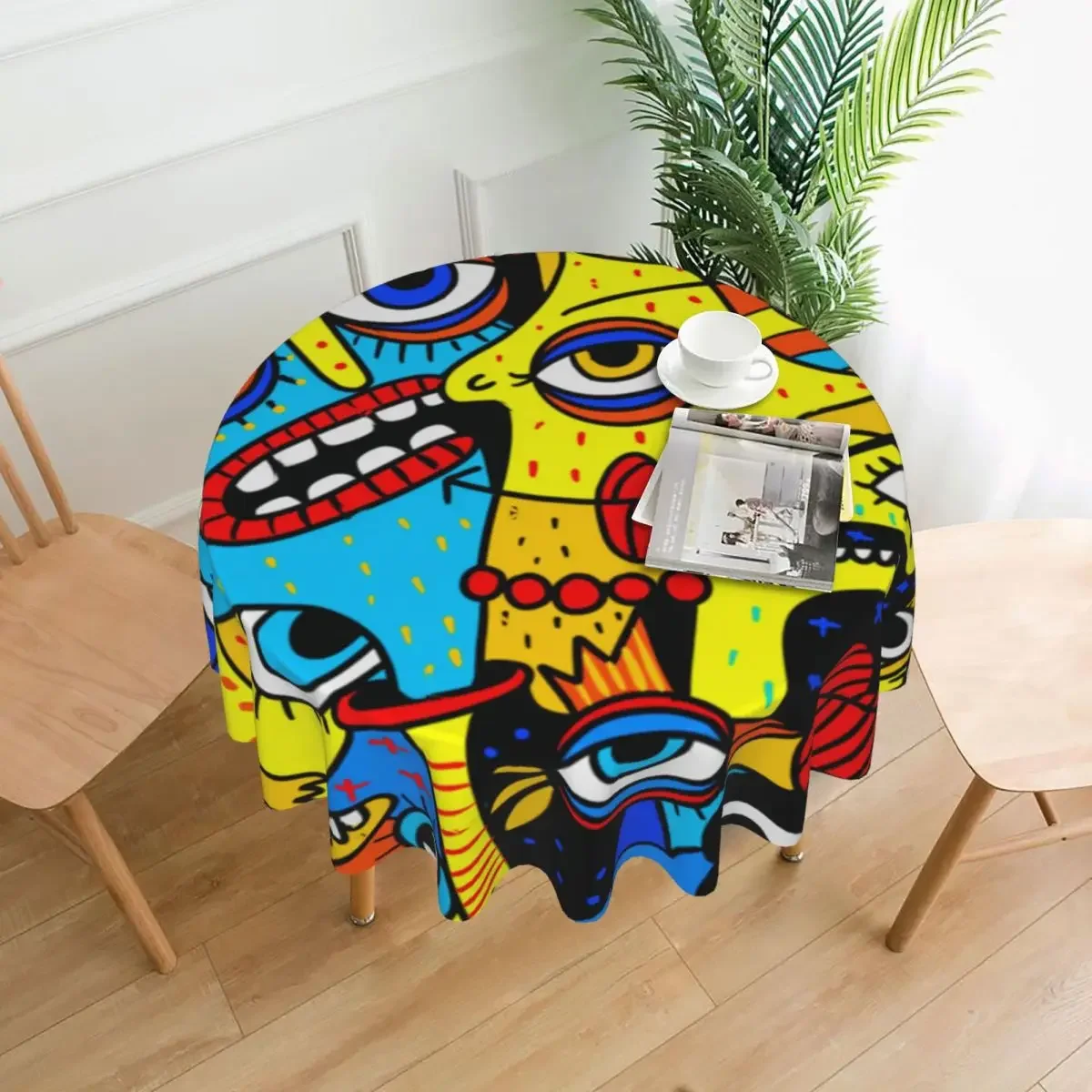 Picasso Abstract Round Tablecloth Pop Art Graphic Table Cover For Events Dining Tables Kawaii Protection Table Cover