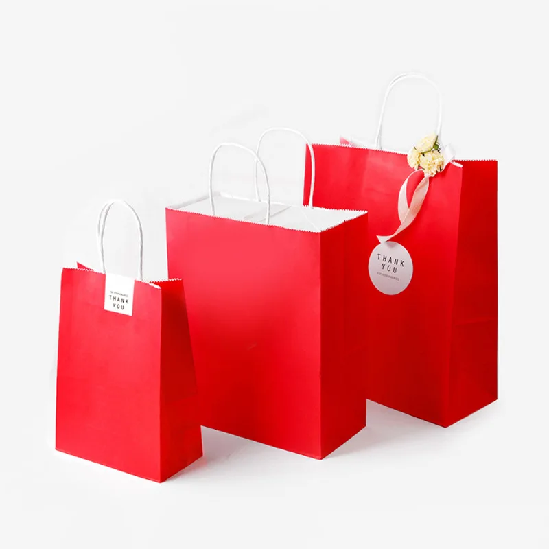 10 Pcs Mini Small Middle Large Big Kraft Paper Bag with Handles Festival Gift Bag High Quality Candy Shopping Bags 15x21x8cm