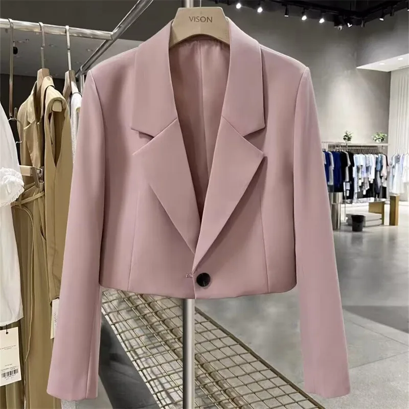 Blazer décontracté ultra court pour femme, un bouton, blanc crémeux, assressenti, salle de bain O, nouvelle mode, automne, 2024