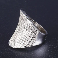 Huitan Gorgeous Sparkling Wide Ring Luxury Lady Wedding Party Jewelry with Shiny Zirconia Luxury Silver Color Finger Accessories