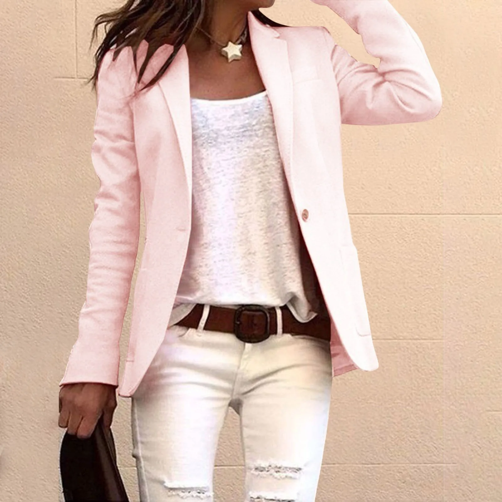 Womens Blazer Candy Color Open Front Cardigan Office Jackets Long Sleeve Casual Blazer Outfits Daily Wear Vintage Women Coat