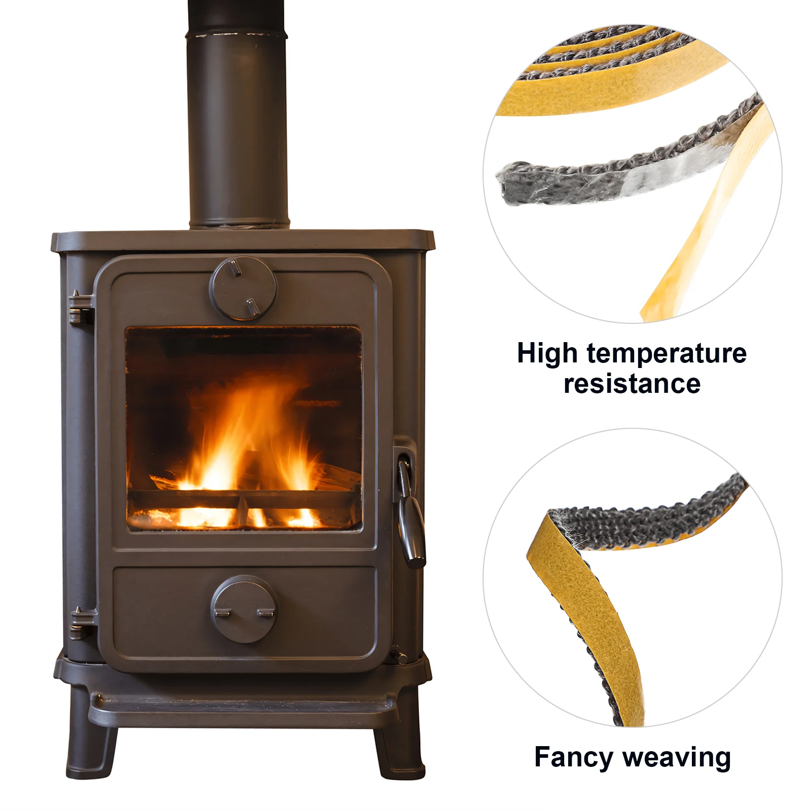 High Temp Gasket Log Burner Rope Seal Double Sided Tape Wood Boiler Door Fireplace Glass Fiber Stove