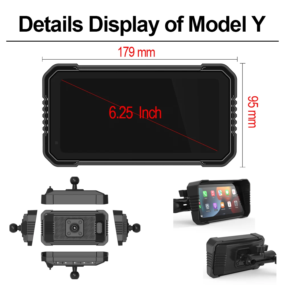 오토바이 내비게이션 화면 무선 카플레이, 안드로이드 자동 오토바이, GPS 모터 DVR 모니터, AMP TPMS 옵션, 6.25 인치, 6.86 인치, 7 인치