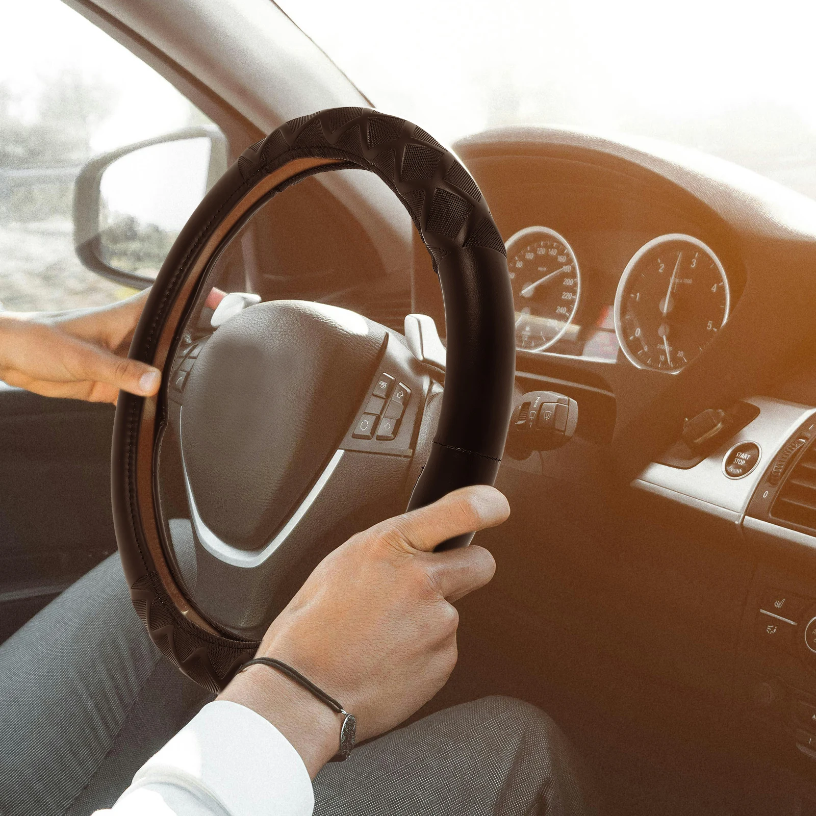 

Steering Wheel Cover Black Imitation Car Handle Universal Season Auto Grip Protector For Men Women Easy Install Car