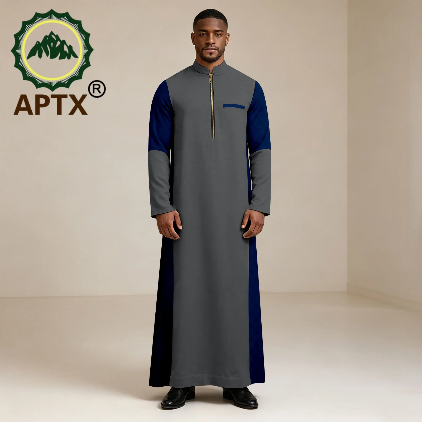 Pakaian Afrika untuk Pria Kaftan Thobe Kerah Berdiri Ritsleting Jubah Panjang Pakaian Dashiki Afrika untuk Sholat Idul Fitri Pernikahan 2612002