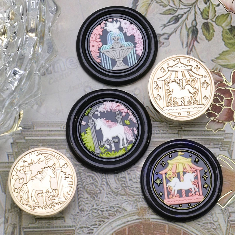 

18 Pieces Luxury Unicorn Series Fire Paint Stamp Head Set Cute Cartoon Dream Pattern DIY Handbook Envelope Decoration Stamp