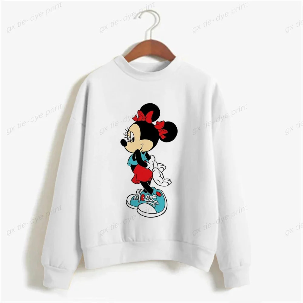 Korea New Women\'s Basic O Neck Sweatshirt Spring Disney Minnie Mouse Print Hoodie 2024 Girls Casual Harajuku Pullover