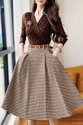 Dabuwawa Bird Lattice Empire Skirt Binding Urban Elegant Ruched Vintage Women Belt Bottom New In Y2k Clothes DA1CSK004