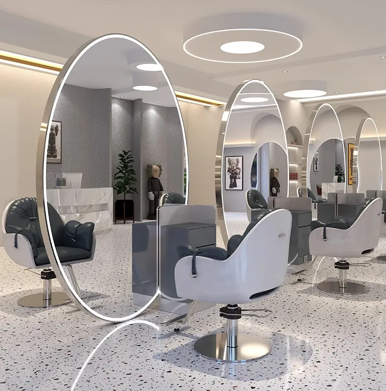 New Salon Chair and Mirror Reclining Barber Chair Hairdressing Styling Chair Adjustable Barbershop Furniture