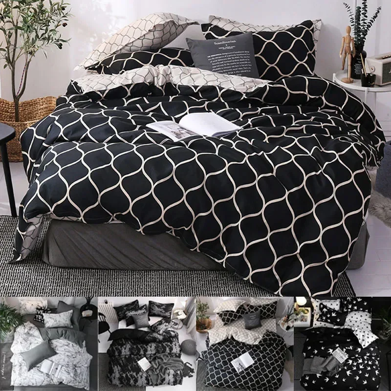 3PCS/set Black Marble Pattern Sanding Bedding Set Duvet Cover+Pillowase, Bedroom Bed Set, King Queen Double (Excluding Filler)