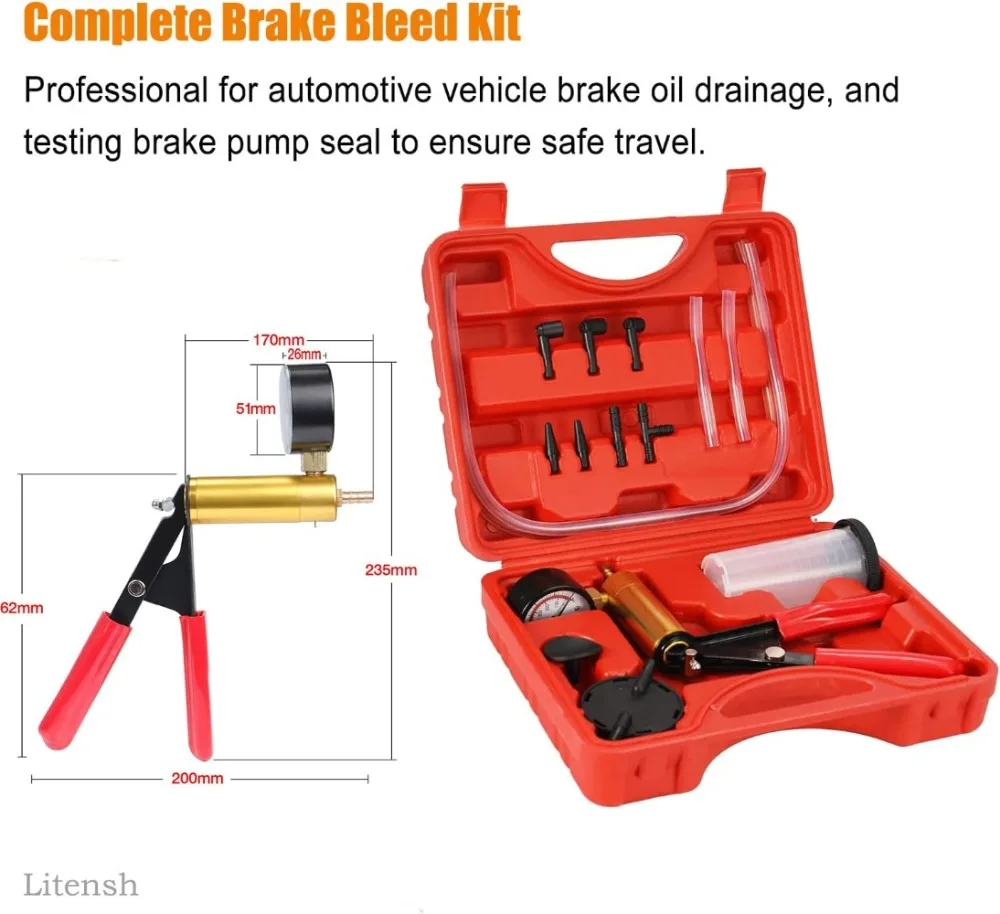 2 in 1 Brake Bleeder Kit Hand Held Vacuum Pump Test Set for Automotive with Protected Case,One-Man Brake Clutch Bleeding Tool