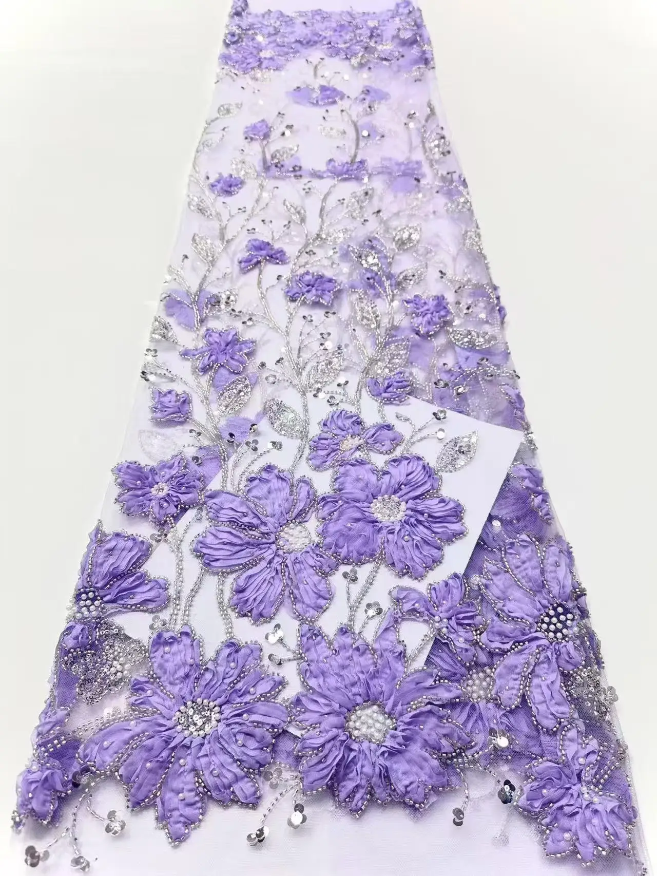 

lace fabrics for sewing 5 yards Elegant Delicate Austria Chiffon Mesh Lace with Stones for Wedding Evening Dress