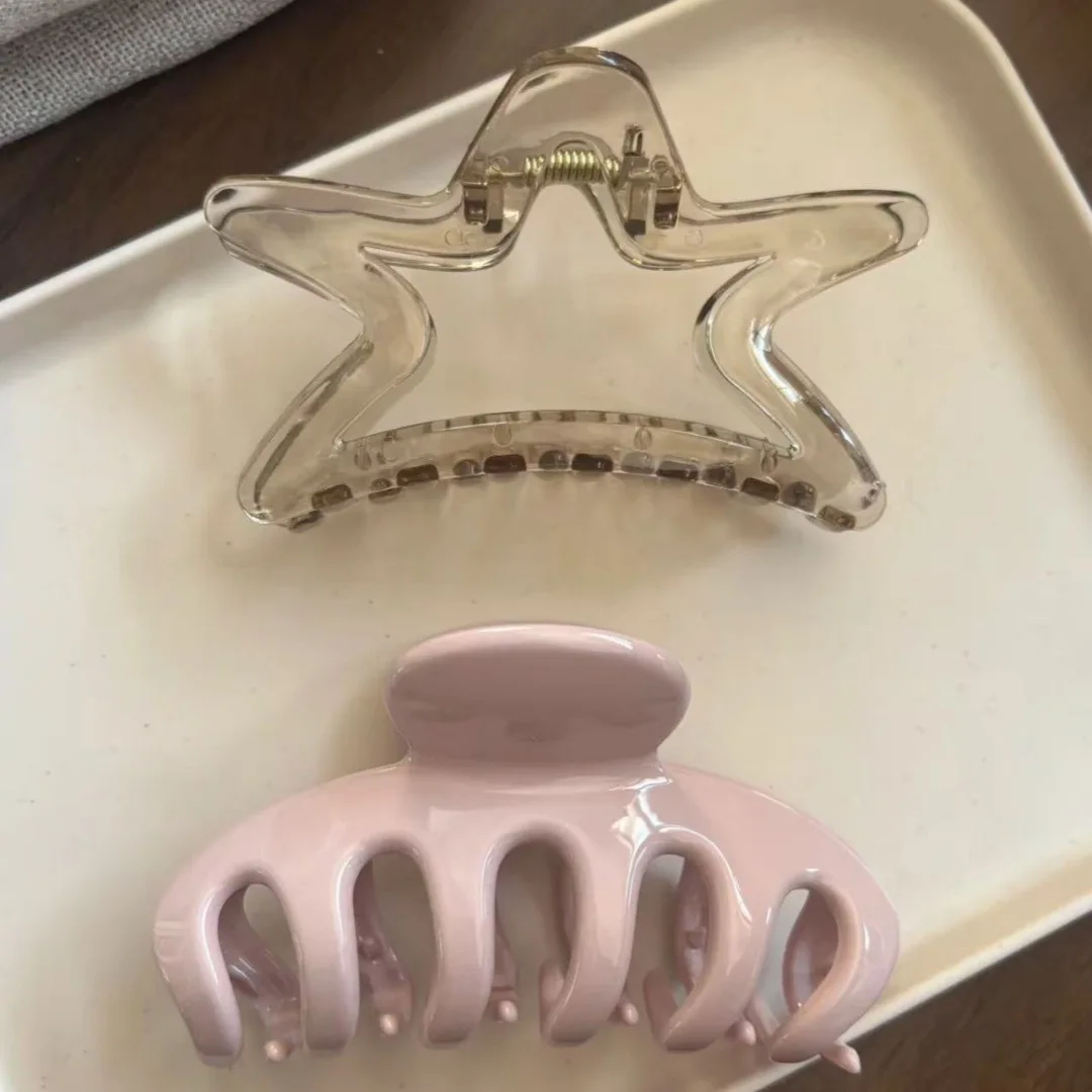 

Korean Large pink Dragon Bone Gray Pentagram Shark Hair Clip Claw French Ponytail Clamp Back of Head Hair Claw Hair Accessories