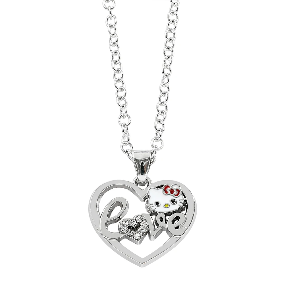 Hello Kitty Heart-Shaped Hollowed-Out Letter Pendant Necklace Cute Anime Jewelry Accessory for Women Anniversary Gift