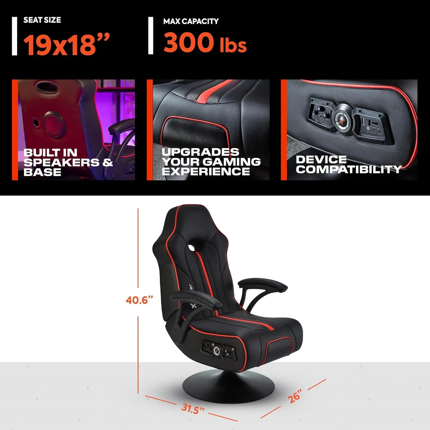 Torque Pedestal Gaming Chair, Áudio Bluetooth com Subwoofer e Vibração