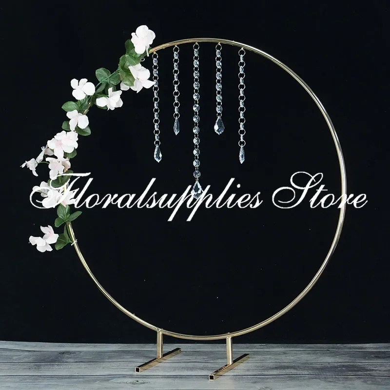 10PCS New Arrival Floral Hoop Centerpiece Metal Gold Flower Stand with Hanging Beads Crystal Centerpiece for Wedding