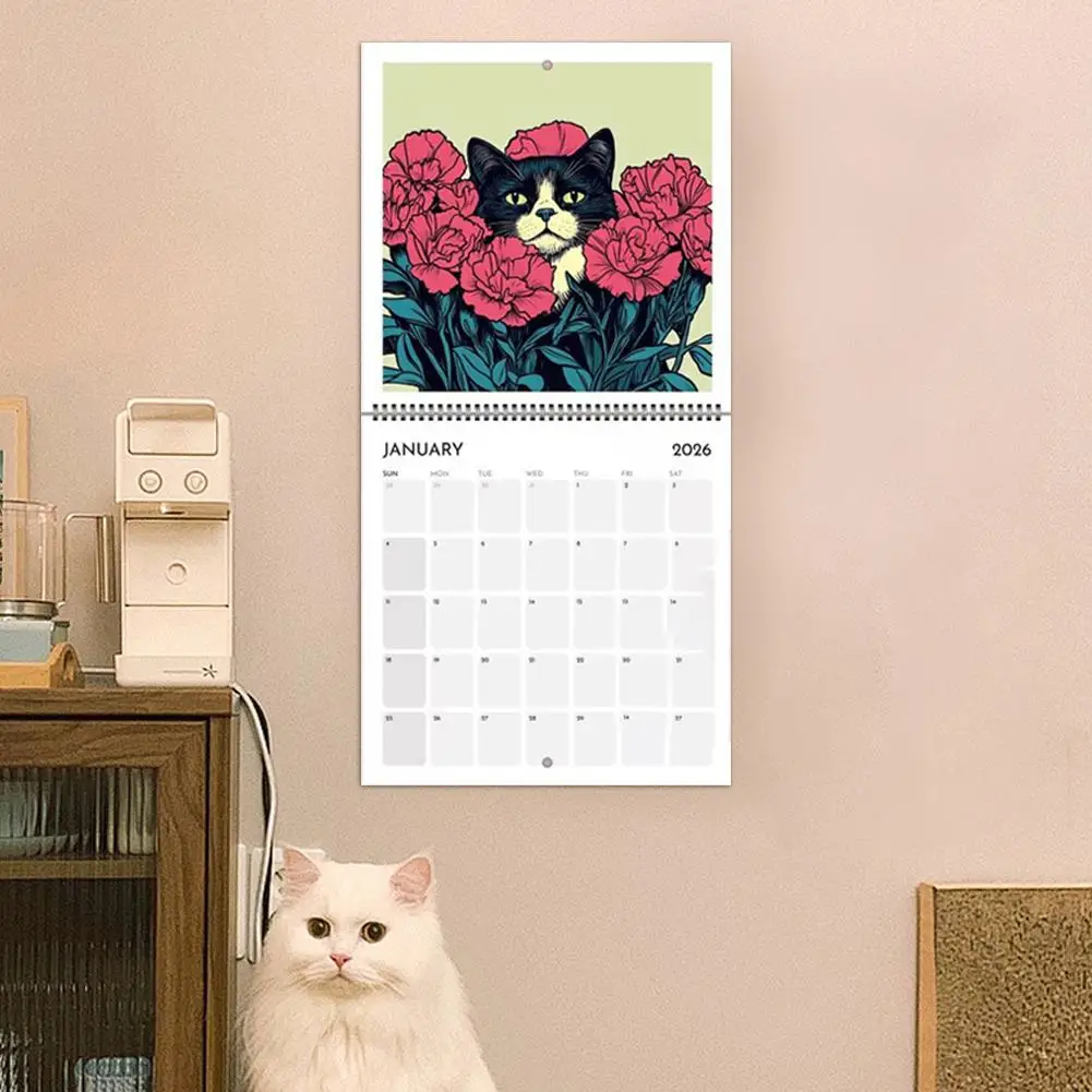2026 Cats Chillin with Coffee Wall Calendar ins Style Hangable Family Planner Organizer Cute Cat Theme Home Office Decor