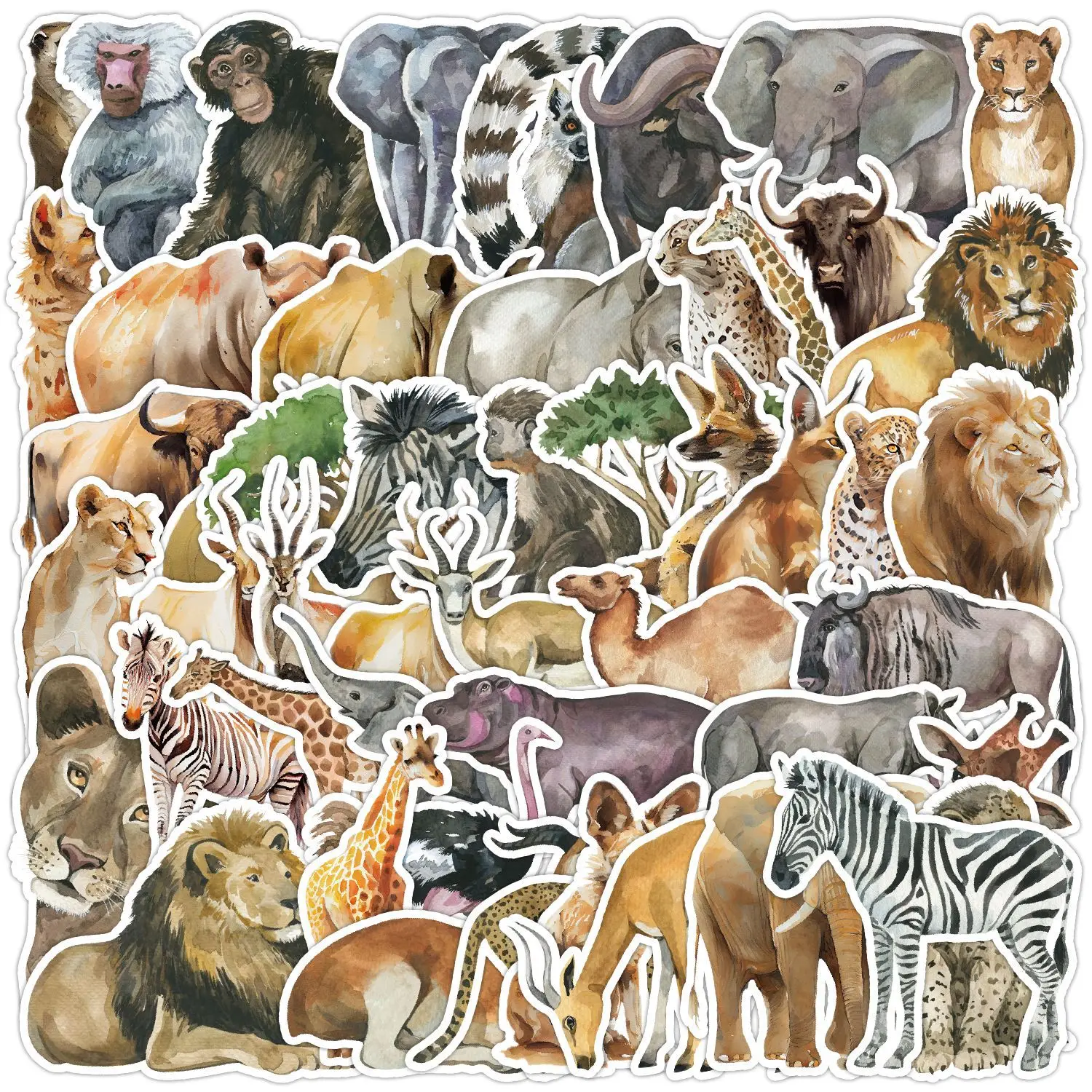 50pcs African grassland animal graffiti stickers Mobile skateboard laptop refrigerator wall simulation animal toy stickers