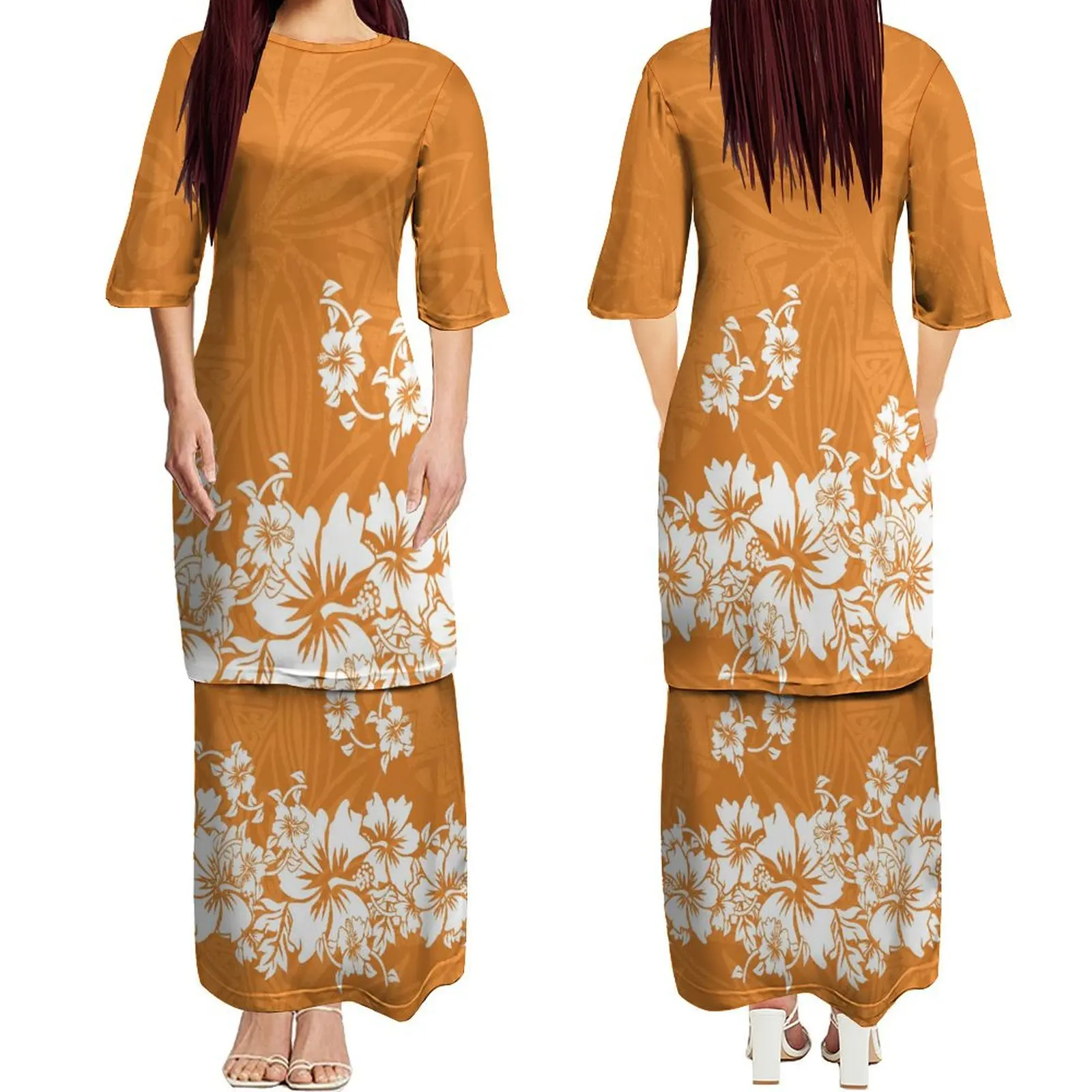 2024 Fashion Summer Women'S Crew Neck Dress Puletasi Dress Two-Piece Samoa Polynesian Custom Pattern