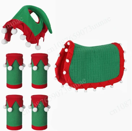 New Christmas Pet Horse Leg Wraps Hat Saddle Set Loose Comfortable Standing Horse Leg Protector Outfit For Horse Decor