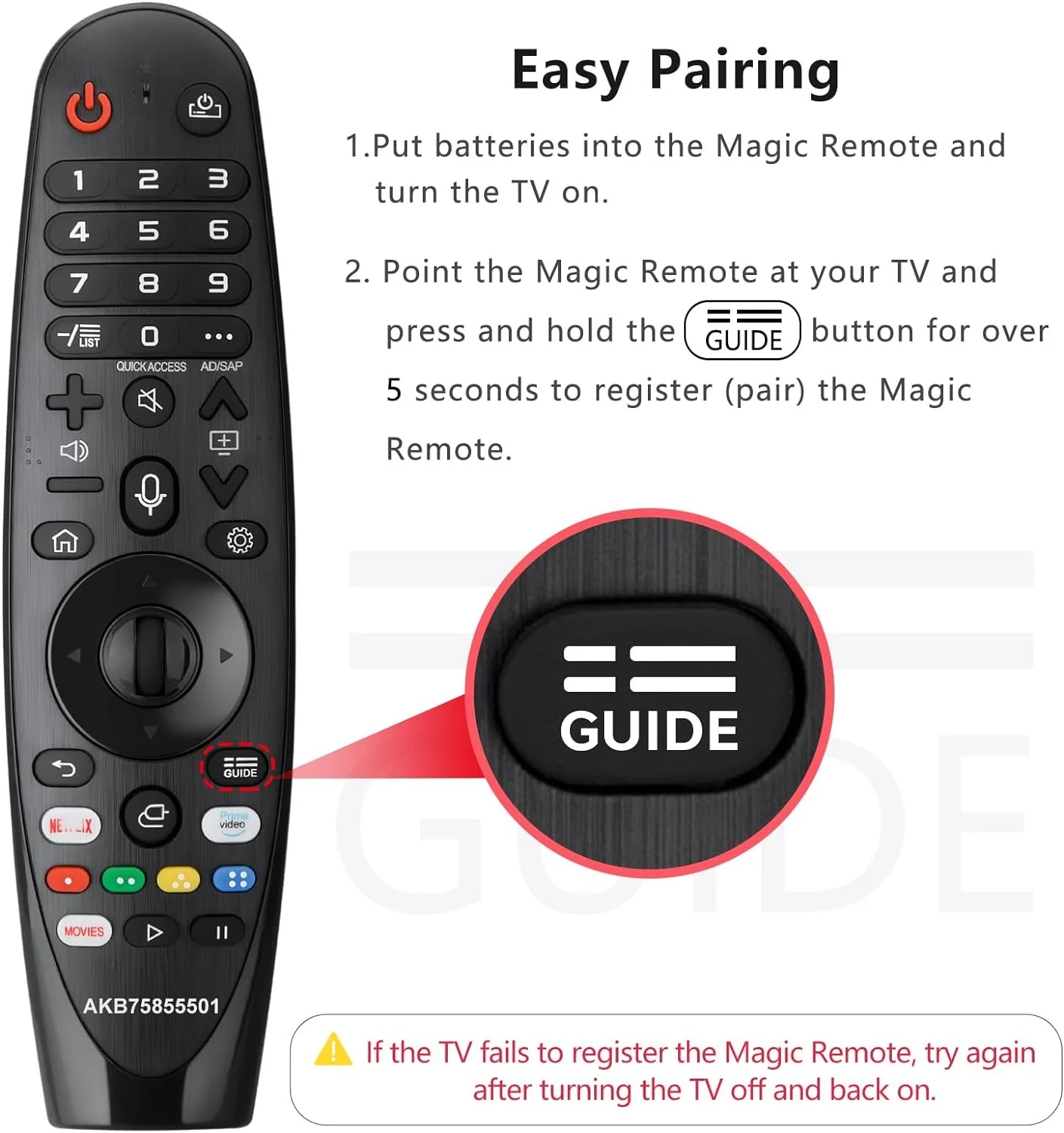 جهاز تحكم LG Magic Remote البديل - جهاز تحكم عن بعد عالمي لأجهزة تلفزيون LG الذكية (بدون صوت)