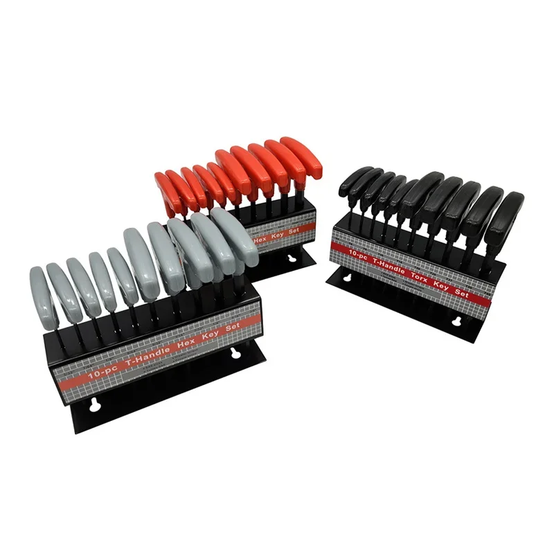 T-Handle Hex Key Allen Wrench Tool Set, Convenient Storage Stand, Metric or Inch, Star, 10Pcs
