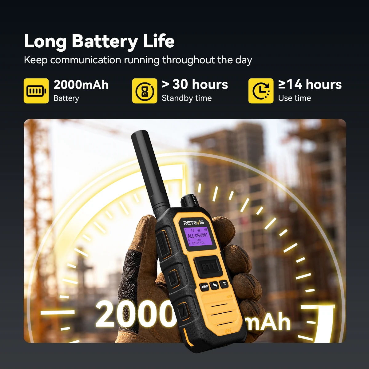 Retevis RB48D DMR Digitales Walkie-Talkie Dual-Mode Digital IP67 Wasserdicht Staubdicht Zwei-Wege-Funkgerät für Baustellen und Fabriken – Detail 10
