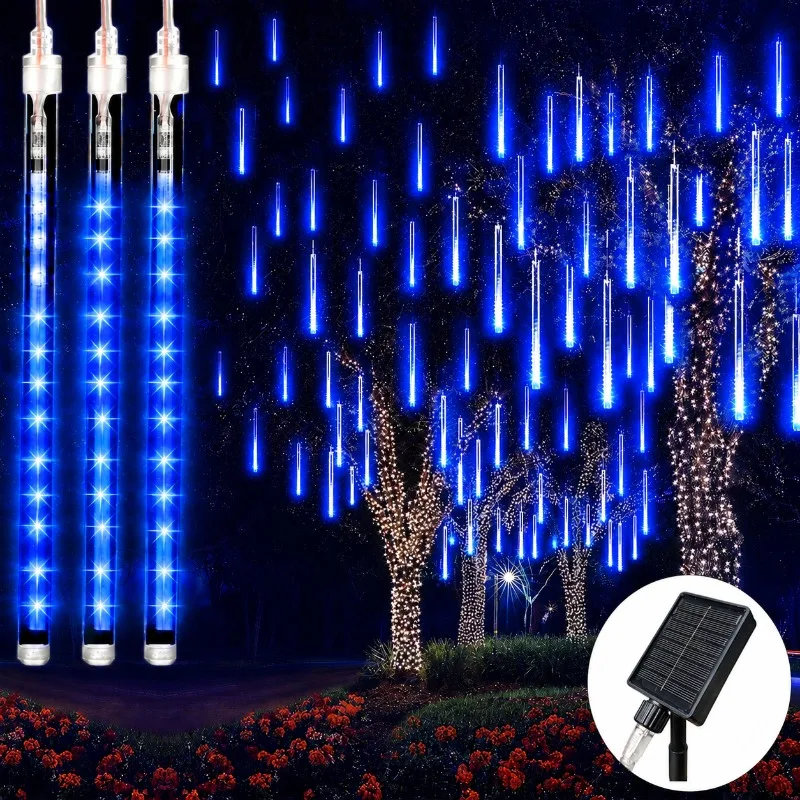 Solar Meteor Shower Rain String Lights Waterproof Garden Light 8 Tubes Christmas Tree Holiday Party Wedding Holiday Decoration