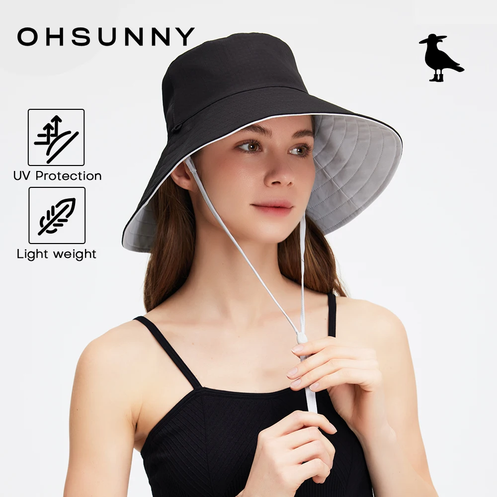 

OhSunny Панама для женщин, двусторонняя рыбацкая шляпа от солнца с отверстием для хвоста, UF50 + летние легкие солнцезащитные шляпы с широкими полями