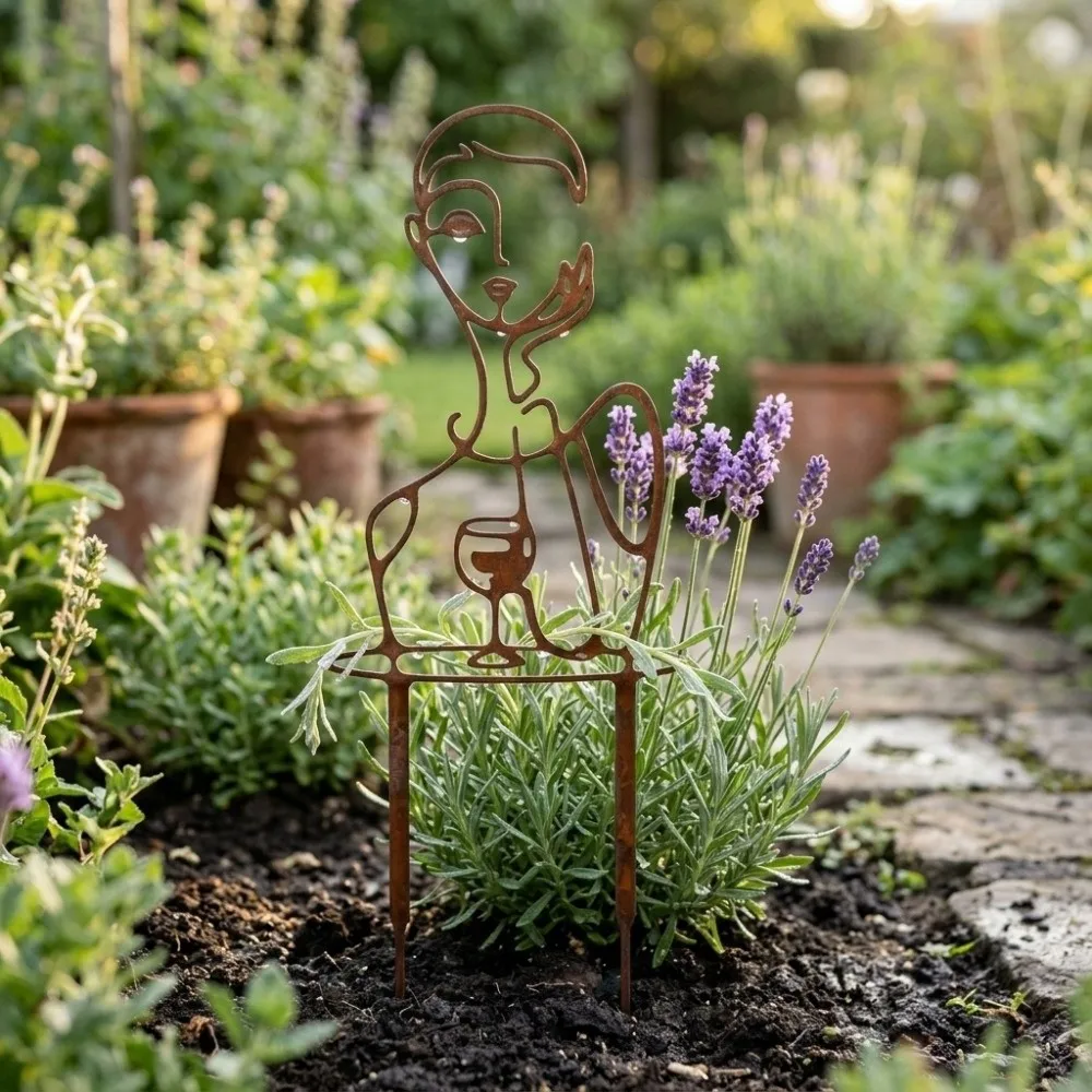 Iron Character Silhouette Plant Stand Hollow Out Strong Load Bearing Plant Fixed Frame Weather Resistance Garden Plant Trellis