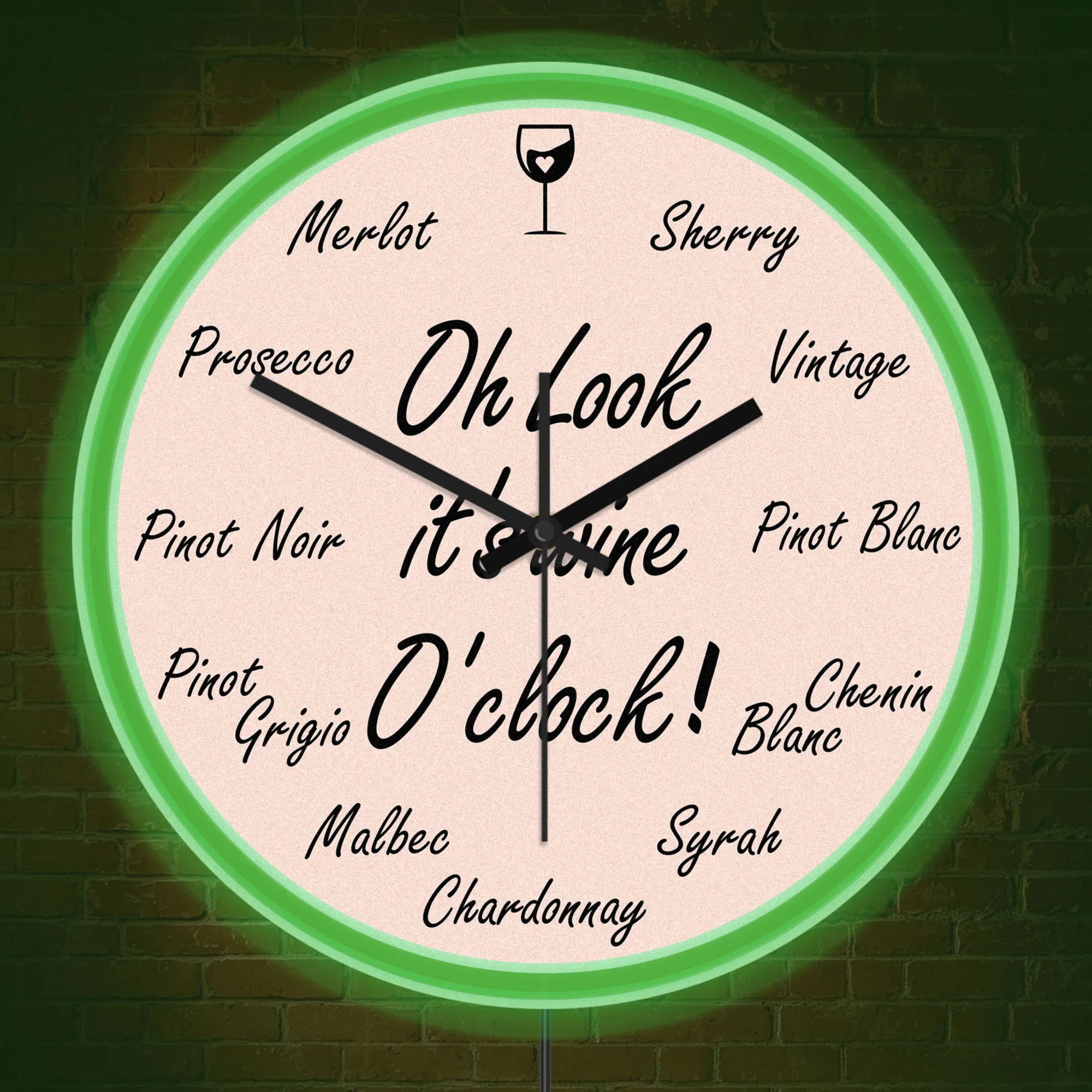 It’s Wine O’Clock Neon Wall Clock for Home Bar Pub Pantry Decor Humorous Wine Quote Illuminated Sign LED Light Up Wall Clock