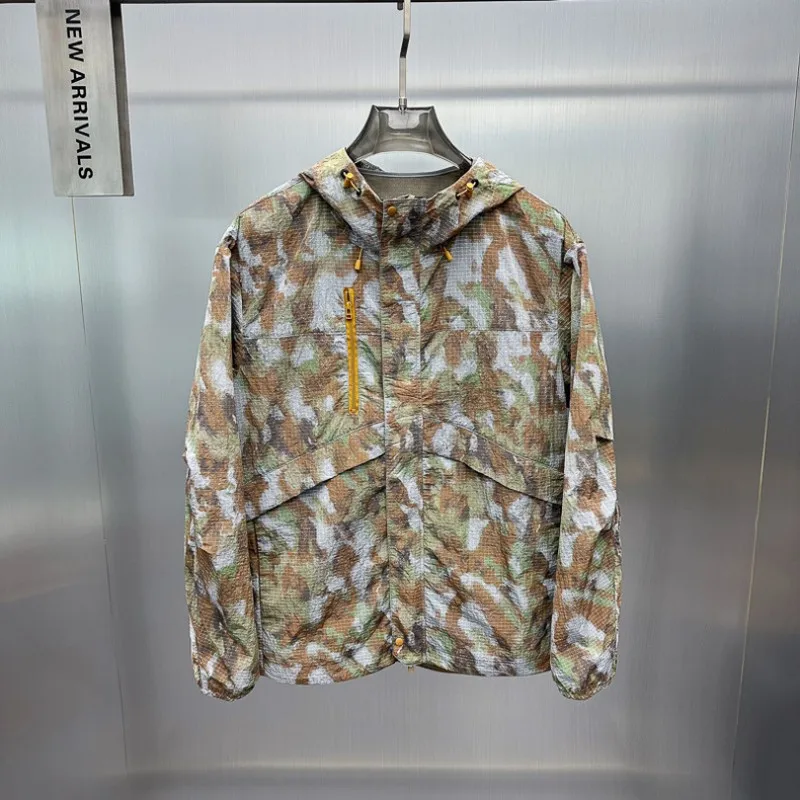 

Весенне-летняя новая мужская камуфляжная куртка с капюшоном, модная и легкая солнцезащитная куртка, мужская куртка на молнии