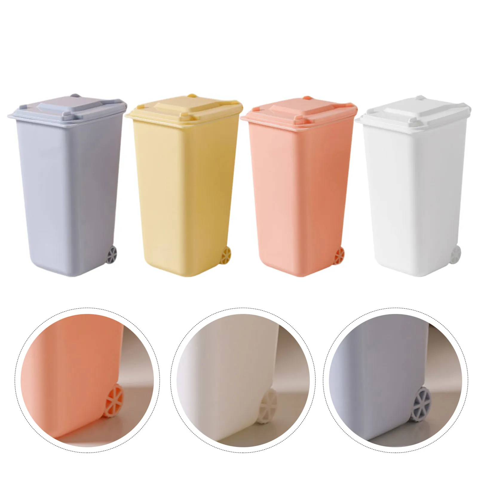 4Pcs Mini Desktop Trash Can Set Impact-Resistant Clamshell Lid Design for Desk Office Tabletop Garbage Sorting Pen Holder