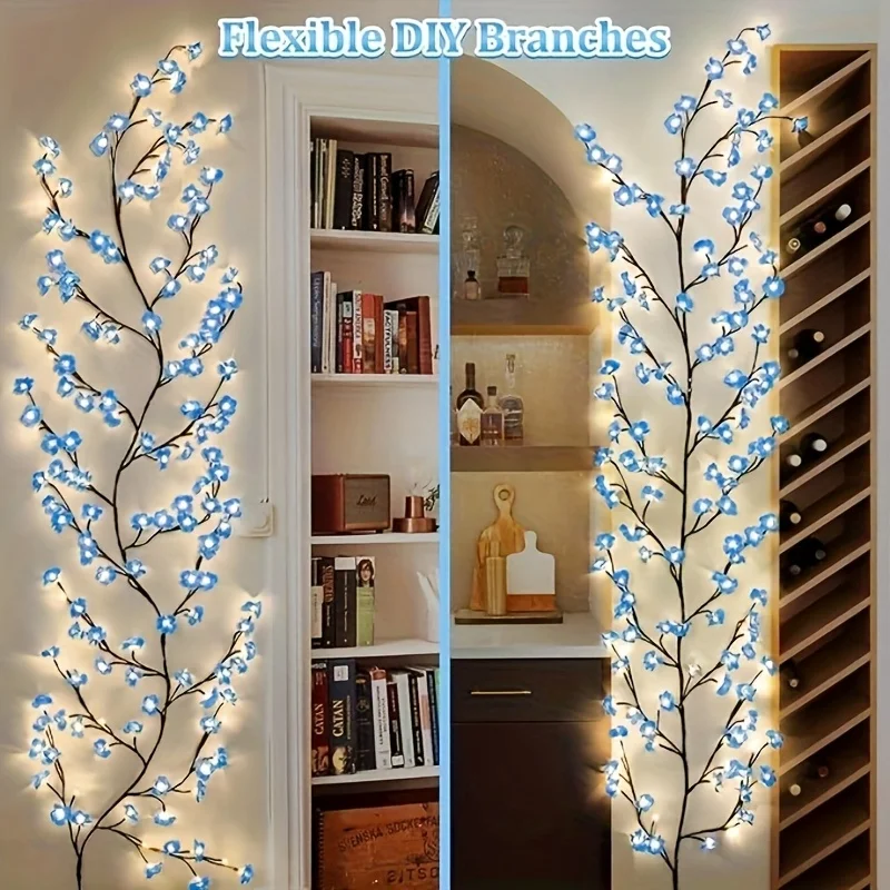 Blue Cherry Blossom 72Led USB Tree Branch Rattan Lights 8 Modes Colorful String Lamp Valentine Christmas Wedding Bedroom