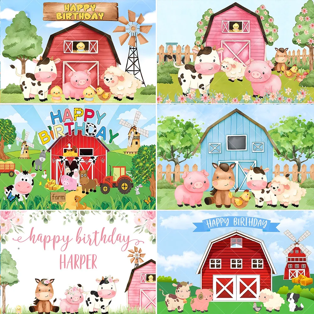 

Cartoon Farm Animal Theme Photography Background Kid Birthday Party Wooden Fence Poster Photographic Backdrops Photo Studio