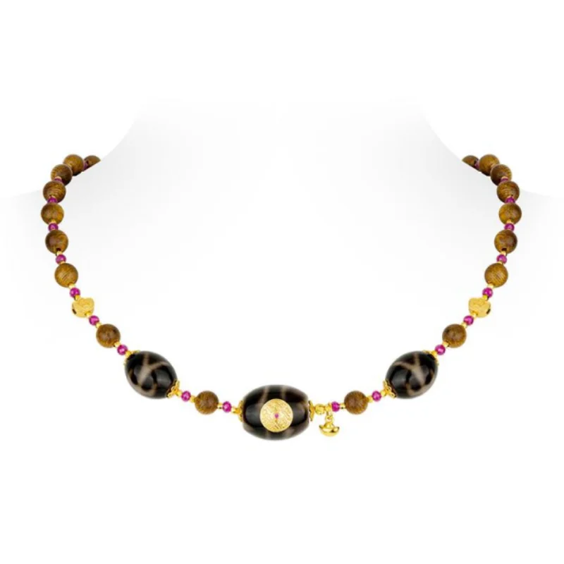 

CAMEO 925 Silver Synthetic Zircon Necklace Bohemia Style Gold Carving Oval Black and White Beads Vintage Necklace